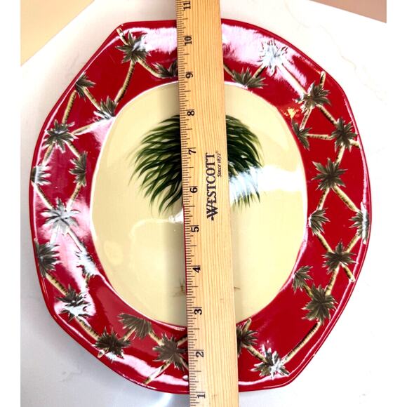 Pacific Rim Hand Painted Octagon Tropical Palm Trees China RED - Picture 4 of 5